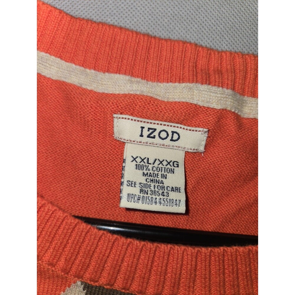 IZOD Women's Short Sleeve Argyle Knit Sweater Orange 100% Cotton Size XXL - Picture 2 of 8